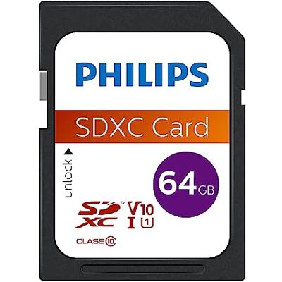 Philips Ultra Speed SDXC-kaart 64 GB UHS-I U1, leessnelheid tot 80 MB/s, V10, geheugenkaart voor camera, tablet, persoonlijke computer, kaartlezer, Full HD-video Philips Ultra Speed SDXC-kaart 64 GB UHS-I U1, leessnelheid tot 80 MB/s, V10, geheugenkaart voor camera, tablet, persoonlijke computer, kaartlezer, Full HD-video