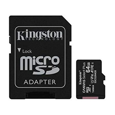 Kingston Canvas Select Plus Micro SD-kaart SDCS2/64GB-2P1A klasse 10 (2 kaarten, SD-adapter meegeleverd) Kingston Canvas Select Plus Micro SD-kaart SDCS2/64GB-2P1A klasse 10 (2 kaarten, SD-adapter meegeleverd)