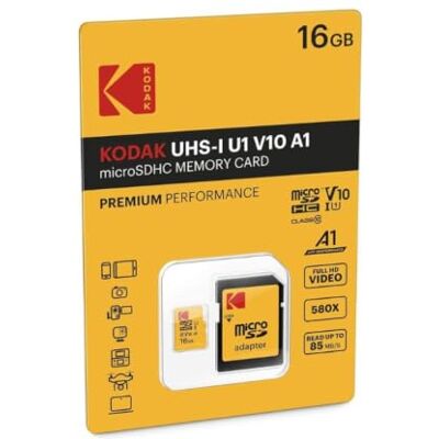 Kodak microSDHC UHS-I U1 klasse 10 kaart met adapter schrijfsnelheid 10 x 16 GB Kodak microSDHC UHS-I U1 klasse 10 kaart met adapter schrijfsnelheid 10 x 16 GB