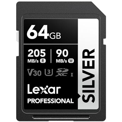 Lexar SD-kaart 64 GB zilver, tot 205 MB/s lezen, 90 MB/s schrijven, SDXC UHS-I geheugenkaart, klasse 10, U3, V30, SD-kaart voor professionele fotografen, videografen, liefhebbers Lexar SD-kaart 64 GB zilver, tot 205 MB/s lezen, 90 MB/s schrijven, SDXC UHS-I geheugenkaart, klasse 10, U3, V30, SD-kaart voor professionele fotografen, videografen, liefhebbers