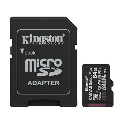 Kingston Canvas Select Plus microSD-geheugenkaart 64 GB microSDXC Gen3 100 MB/s A1 SD-adapter inbegrepen SDCS3/64 GB Kingston Canvas Select Plus microSD-geheugenkaart 64 GB microSDXC Gen3 100 MB/s A1 SD-adapter inbegrepen SDCS3/64 GB