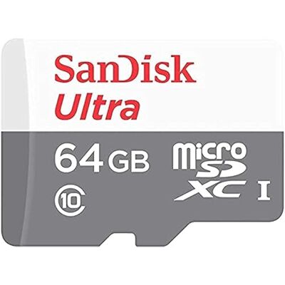 SanDisk Ultra microSDXC 64 GB, tot 100 MB/s, klasse 10, UHS-I, Full HD Video wit/grijs SanDisk Ultra microSDXC 64 GB, tot 100 MB/s, klasse 10, UHS-I, Full HD Video wit/grijs