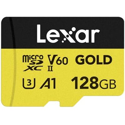 Lexar GOLD 128 GB Micro SD-kaart, microSDXC UHS-II flash-geheugenkaart, V60, U3, A1, C10, leesbaar tot 280 MB/s, voor drone/actiecamera/UHS-II gaming-apparaat (LMSGOLD128G-BNNNG) Lexar GOLD 128 GB Micro SD-kaart, microSDXC UHS-II flash-geheugenkaart, V60, U3, A1, C10, leesbaar tot 280 MB/s, voor drone/actiecamera/UHS-II gaming-apparaat (LMSGOLD128G-BNNNG)