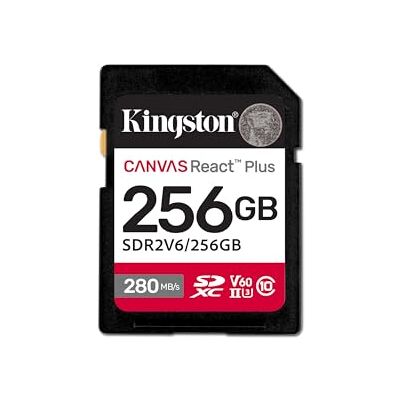 Kingston Canvas React Plus V60 SD 256GB SDXC UHS-II 280R/150W U3 V60 voor Full HD/4K Kingston Canvas React Plus V60 SD 256GB SDXC UHS-II 280R/150W U3 V60 voor Full HD/4K