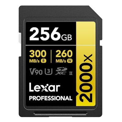 Lexar Professional 2000x SD-kaart, 256 GB, SDXC-geheugenkaart UHS-II, zonder drive, tot 300 MB/s lezen, voor DSLR, videocamera's in bioscoopkwaliteit (LSD2000256G-BNNNG) Lexar Professional 2000x SD-kaart, 256 GB, SDXC-geheugenkaart UHS-II, zonder drive, tot 300 MB/s lezen, voor DSLR, videocamera's in bioscoopkwaliteit (LSD2000256G-BNNNG)