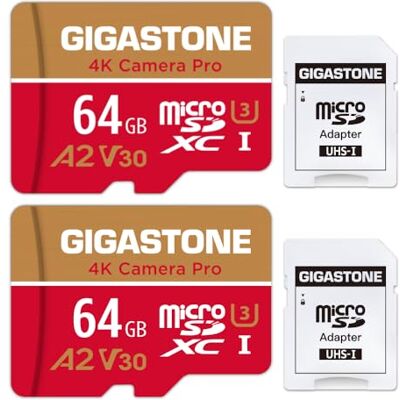 Gigastone 64GB 2-pack micro SD geheugenkaart, Camera Pro, SDXC UHS-I A1 U3 V30, 95/35 MB/s lees- en schrijfsnelheid, UHD 4K video opname, geschikt voor Nintendo Switch, Compactcamera’s, GoPro action cam, Android Smartphones, micro sd card Gigastone 64GB 2-pack micro SD geheugenkaart, Camera Pro, SDXC UHS-I A1 U3 V30, 95/35 MB/s lees- en schrijfsnelheid, UHD 4K video opname, geschikt voor Nintendo Switch, Compactcamera’s, GoPro action cam, Android Smartphones, micro sd card