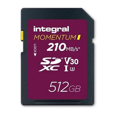 Integral Momentum I SDXC-kaart V30 U3 512 GB tot 210 MB/s lezen, 180 MB/s schrijven, voor DSLR-camera's, spiegelloze en camcorders 4K UHD-video en burst-modus Integral Momentum I SDXC-kaart V30 U3 512 GB tot 210 MB/s lezen, 180 MB/s schrijven, voor DSLR-camera's, spiegelloze en camcorders 4K UHD-video en burst-modus