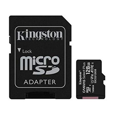 Kingston 100 MB/s microSDHC Canvas Select Plus geheugenkaart A1 klasse 10 UHS-I + adapter met frustratievrije verpakking 128 GB Kingston 100 MB/s microSDHC Canvas Select Plus geheugenkaart A1 klasse 10 UHS-I + adapter met frustratievrije verpakking 128 GB