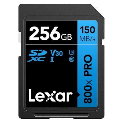 Lexar High-Performance 800x PRO SD-kaart 256 GB, SDXC-kaart UHS-I 150 MB/s lezen, V30/U3/C10 geheugenkaart voor middenklasse DSLR-camera's en HD-camcorders (LSD0800P256G-BNNAA) Lexar High-Performance 800x PRO SD-kaart 256 GB, SDXC-kaart UHS-I 150 MB/s lezen, V30/U3/C10 geheugenkaart voor middenklasse DSLR-camera's en HD-camcorders (LSD0800P256G-BNNAA)