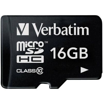 Verbatim 16 GB Micro SDHC-geheugenkaart voor foto- en video-opname, micro-SD-kaart, zwart, ideaal voor mobiele telefoon, camera of tablet Verbatim 16 GB Micro SDHC-geheugenkaart voor foto- en video-opname, micro-SD-kaart, zwart, ideaal voor mobiele telefoon, camera of tablet