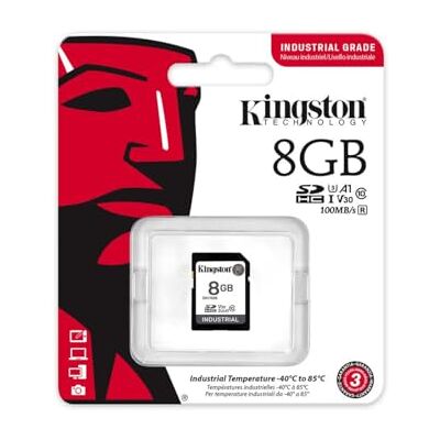 Kingston Industriële SD-kaart, tot 100 MB/s, hoge uithoudingsvermogen, UHS-I U3 V30 A1, (SDIT/8 GB) Kingston Industriële SD-kaart, tot 100 MB/s, hoge uithoudingsvermogen, UHS-I U3 V30 A1, (SDIT/8 GB)