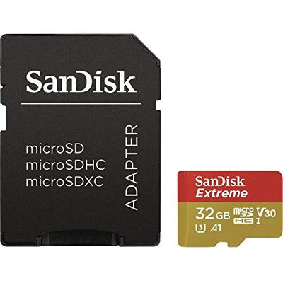 SanDisk Extreme 32 GB microSDhC Memory Card voor actiecamera's en drones met A1-app Performance tot 100 MB/s, Class 10, U3, V30 SanDisk Extreme 32 GB microSDhC Memory Card voor actiecamera's en drones met A1-app Performance tot 100 MB/s, Class 10, U3, V30