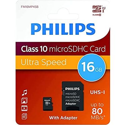 Philips Micro-SDHC-kaart 16 GB/GB, klasse 10, inbegrepen. UHS-I U1 adapter Philips Micro-SDHC-kaart 16 GB/GB, klasse 10, inbegrepen. UHS-I U1 adapter