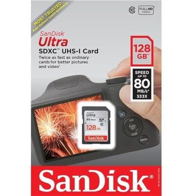 SanDisk SDSDUN4-128G-GN6IN, ultra 128GB SDXC-kaart, tot 120MB/s, klasse 10, UHS-I, V10, zwart SanDisk SDSDUN4-128G-GN6IN, ultra 128GB SDXC-kaart, tot 120MB/s, klasse 10, UHS-I, V10, zwart