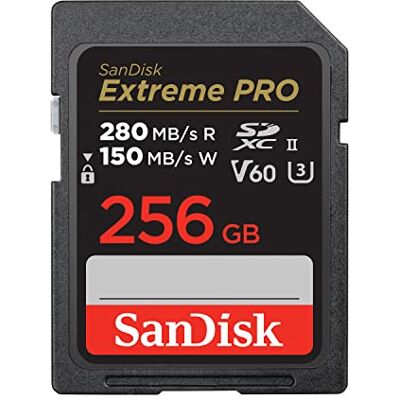 SanDisk Extreme PRO 256 GB SDXC-kaart, V60 SD-kaart, UHS-II, 6K, 4K UHD, leessnelheid tot 280 MB/s, RescuePRO Deluxe gegevensherstelsoftware, Class 10, U3 SanDisk Extreme PRO 256 GB SDXC-kaart, V60 SD-kaart, UHS-II, 6K, 4K UHD, leessnelheid tot 280 MB/s, RescuePRO Deluxe gegevensherstelsoftware, Class 10, U3
