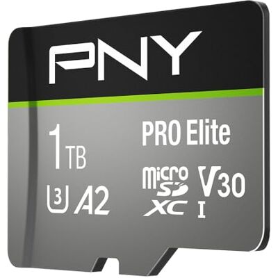 PNY PRO Elite microSDXC geheugenkaart 1TB + SD-adapter, A2-app-prestaties, leessnelheid tot 100 MB/s, klasse 10 UHS-1, U3, V30 voor 4K-video's PNY PRO Elite microSDXC geheugenkaart 1TB + SD-adapter, A2-app-prestaties, leessnelheid tot 100 MB/s, klasse 10 UHS-1, U3, V30 voor 4K-video's