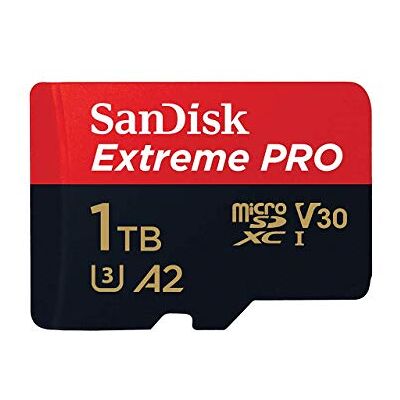 SanDisk Extreme Pro, 1 TB microSDXC geheugenkaart SD adapter tot 170 MB/s, UHS snelheidsklasse 3 (U3), V30, zwart/rood SanDisk Extreme Pro, 1 TB microSDXC geheugenkaart SD adapter tot 170 MB/s, UHS snelheidsklasse 3 (U3), V30, zwart/rood