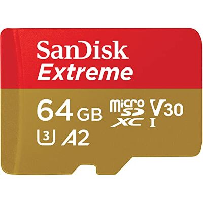 SanDisk 64 GB Extreme microSDXC-kaart voor dashcams en drones + SD-adapter + RescuePRO Deluxe, tot 170 MB/s, met A2 App-prestaties, UHS-I, klasse 10, U3, V30 SanDisk 64 GB Extreme microSDXC-kaart voor dashcams en drones + SD-adapter + RescuePRO Deluxe, tot 170 MB/s, met A2 App-prestaties, UHS-I, klasse 10, U3, V30