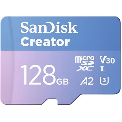 SanDisk Creator microSDXC UHS-II 128 GB met adapter (microSD-kaart voor smartphones, camera's en drones, 5.3K & 4K, A2, C10, V30, U3, tot 190 MB/s, 3 maanden bij Adobe Lightroom inbegrepen) SanDisk Creator microSDXC UHS-II 128 GB met adapter (microSD-kaart voor smartphones, camera's en drones, 5.3K & 4K, A2, C10, V30, U3, tot 190 MB/s, 3 maanden bij Adobe Lightroom inbegrepen)