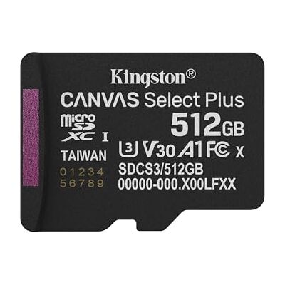 Kingston Canvas Select Plus microSD-geheugenkaart 512 GB micSDXC Gen3 150R A1 SD-adapter niet inbegrepen SDCS3/512GBSP Kingston Canvas Select Plus microSD-geheugenkaart 512 GB micSDXC Gen3 150R A1 SD-adapter niet inbegrepen SDCS3/512GBSP