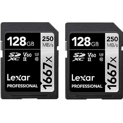 Lexar Professional 1667 x SD-kaart 128 GB, set van 2 kaarten, SDXC UHS-II geheugenkaart, tot 250 MB/s lezen, klasse 10, U3, V60, SD voor professionele fotograaf, videograaf, (LSD1667128G-B2NAA) Lexar Professional 1667 x SD-kaart 128 GB, set van 2 kaarten, SDXC UHS-II geheugenkaart, tot 250 MB/s lezen, klasse 10, U3, V60, SD voor professionele fotograaf, videograaf, (LSD1667128G-B2NAA)