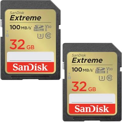 SanDisk 32 GB Extreme SDHC-kaart (2 stuks) + RescuePRO Deluxe, tot 100 MB/s, UHS-I, klasse 10, U3, V30 SanDisk 32 GB Extreme SDHC-kaart (2 stuks) + RescuePRO Deluxe, tot 100 MB/s, UHS-I, klasse 10, U3, V30