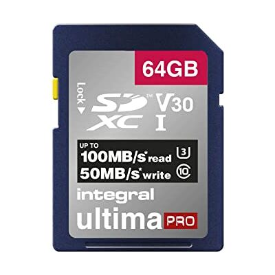 Integral 64 GB 4K Ultra HD Video High Speed SDXC V30 UHS-I U3 Class 10 geheugenkaart tot 100 MB/s, kleur kan variëren Integral 64 GB 4K Ultra HD Video High Speed SDXC V30 UHS-I U3 Class 10 geheugenkaart tot 100 MB/s, kleur kan variëren