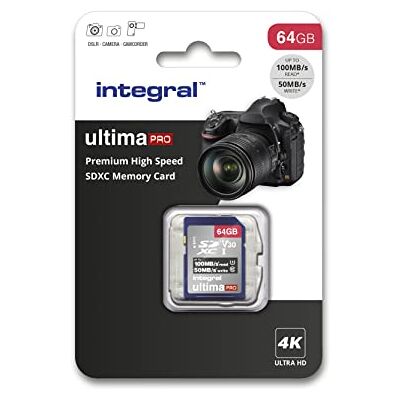 Integral 64 GB 4K Ultra HD Video High Speed SDXC V30 UHS-I U3 Class 10 geheugenkaart tot 100 MB/s, kleur kan variëren Integral 64 GB 4K Ultra HD Video High Speed SDXC V30 UHS-I U3 Class 10 geheugenkaart tot 100 MB/s, kleur kan variëren