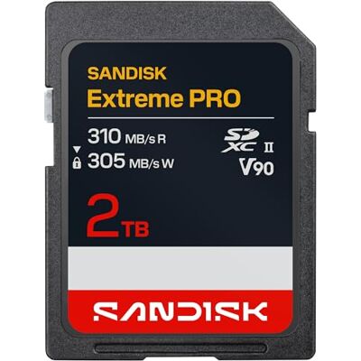 SanDisk Extreme PRO UHS-II V90 2TB SD-kaart (leessnelheden tot 310 MB/s, schrijfsnelheden tot 305 MB/s, compatibel met DSLR-camera's en hybride camera's) SanDisk Extreme PRO UHS-II V90 2TB SD-kaart (leessnelheden tot 310 MB/s, schrijfsnelheden tot 305 MB/s, compatibel met DSLR-camera's en hybride camera's)