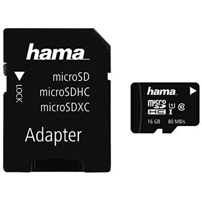 Hama Geheugenkaart voor telefoon (Micro SDHC voor telefoon/klasse 10, 16 GB – 80 MB/s, mobiele adapter), zwart Hama Geheugenkaart voor telefoon (Micro SDHC voor telefoon/klasse 10, 16 GB – 80 MB/s, mobiele adapter), zwart