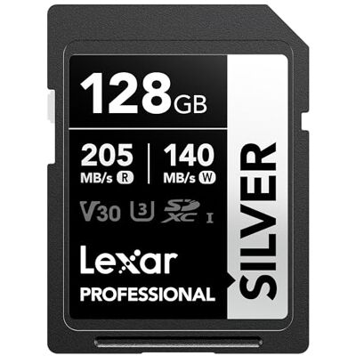 Lexar SD-kaart 128 GB zilver, tot 205 MB/s lezen, 140 MB/s schrijven, SDXC UHS-I geheugenkaart, klasse 10, U3, V30, SD-kaart voor professionele fotografen, videografen, liefhebbers Lexar SD-kaart 128 GB zilver, tot 205 MB/s lezen, 140 MB/s schrijven, SDXC UHS-I geheugenkaart, klasse 10, U3, V30, SD-kaart voor professionele fotografen, videografen, liefhebbers