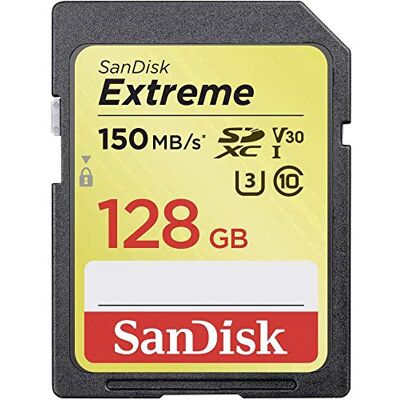 SanDisk Extreme SDHC-geheugenkaart, 128 GB, tot 150 Mbps, klasse 10, U3, V30 SanDisk Extreme SDHC-geheugenkaart, 128 GB, tot 150 Mbps, klasse 10, U3, V30