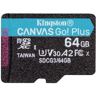 Kingston Technology Canvas Go! Plus microSD geheugenkaart klasse 10, UHS-I 64GB microSDXC 170R A2 U3 V30 enkel pakket zonder ADP Kingston Technology Canvas Go! Plus microSD geheugenkaart klasse 10, UHS-I 64GB microSDXC 170R A2 U3 V30 enkel pakket zonder ADP