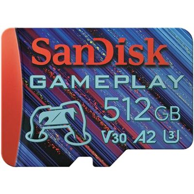 SanDisk 512 GB gameplay microSDXC, micro-SD-kaart voor spel op smartphone/draagbare console, tot 190 MB/s, voor games met AAA-/3D-/VR-graphics, 4K-UHD-video's, A2, U3 SanDisk 512 GB gameplay microSDXC, micro-SD-kaart voor spel op smartphone/draagbare console, tot 190 MB/s, voor games met AAA-/3D-/VR-graphics, 4K-UHD-video's, A2, U3