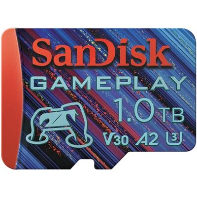 SanDisk 1 TB Gameplay microSDXC, micro-SD-kaart voor gaming op smartphone/draagbare console, tot 190 MB/s, voor games met AAA-/3D-/VR-graphics, 4K-UHD-video's, A2, U3 SanDisk 1 TB Gameplay microSDXC, micro-SD-kaart voor gaming op smartphone/draagbare console, tot 190 MB/s, voor games met AAA-/3D-/VR-graphics, 4K-UHD-video's, A2, U3