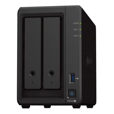 Synology DS723+ 2-bay NAS-station (AMD Ryzen™ 4 threads R1600 Dual-Core 2GB RAM 2x RJ-45 1GbE LAN-poort), 8TB met 2x HAT3300-4T Synology DS723+ 2-bay NAS-station (AMD Ryzen™ 4 threads R1600 Dual-Core 2GB RAM 2x RJ-45 1GbE LAN-poort), 8TB met 2x HAT3300-4T
