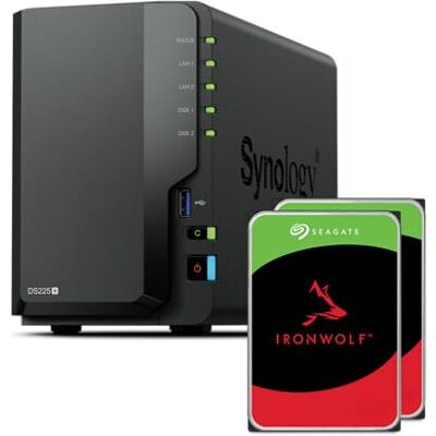 Synology DS225 12TB (Seagate Ironwolf 2 x 6 TB) 2-Bay Plus Series Intel Celeron J4125 Quad-Core, 2 GB DDR4 Non-ECC SODIMM, 1 x 2,5 GbE en 1 x RJ-45 1 GbE LAN-poort Synology DS225 12TB (Seagate Ironwolf 2 x 6 TB) 2-Bay Plus Series Intel Celeron J4125 Quad-Core, 2 GB DDR4 Non-ECC SODIMM, 1 x 2,5 GbE en 1 x RJ-45 1 GbE LAN-poort