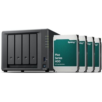 Synology DS925+ 4-Bay NAS-station (AMD Ryzen Embedded V1500B Quad-Core 4GB RAM 2x RJ-45 1GbE LAN-poort), 32TB met 4x HAT3310-8T Synology DS925+ 4-Bay NAS-station (AMD Ryzen Embedded V1500B Quad-Core 4GB RAM 2x RJ-45 1GbE LAN-poort), 32TB met 4x HAT3310-8T