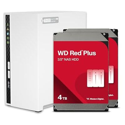 QNAP TS-233-24WD-US 2-bay NAS voor thuis met 4 TB opslagcapaciteit, vooraf geconfigureerde WD Red Plus RAID 1 set, met 1 GbE-poorten QNAP TS-233-24WD-US 2-bay NAS voor thuis met 4 TB opslagcapaciteit, vooraf geconfigureerde WD Red Plus RAID 1 set, met 1 GbE-poorten