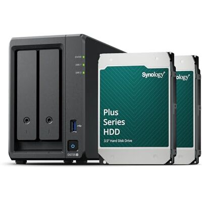Synology DS725+ 2-Bay NAS-station (AMD Ryzen 4 threads R1600 Dual-Core 4GB RAM 2x RJ-45 1GbE LAN-poort), 8TB met 2x HAT3300-4T Synology DS725+ 2-Bay NAS-station (AMD Ryzen 4 threads R1600 Dual-Core 4GB RAM 2x RJ-45 1GbE LAN-poort), 8TB met 2x HAT3300-4T
