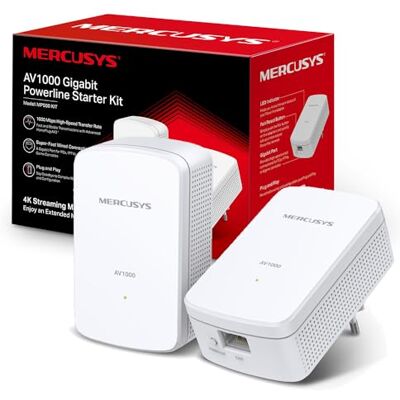 MERCUSYS CPL 1000 Mbps HomePlug AV2 adapter, CPL glasvezel stopcontact met 1 gigabit-poort en geïntegreerd stopcontact, CPL-behuizing set van 2 ideaal om thuis te genieten van multi-tv-service, 2 jaar, MP500 KIT MERCUSYS CPL 1000 Mbps HomePlug AV2 adapter, CPL glasvezel stopcontact met 1 gigabit-poort en geïntegreerd stopcontact, CPL-behuizing set van 2 ideaal om thuis te genieten van multi-tv-service, 2 jaar, MP500 KIT