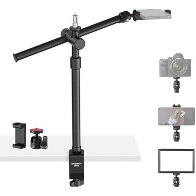NEEWER Bureauhouder voor camera met draaibare stang, 1/4 inch kogelkop, telefoonhouder en C-klem, verstelbare microfoonhouder 22 inch/55,5 cm voor led-microfoon, streaming, zoom, video, DS024 NEEWER Bureauhouder voor camera met draaibare stang, 1/4 inch kogelkop, telefoonhouder en C-klem, verstelbare microfoonhouder 22 inch/55,5 cm voor led-microfoon, streaming, zoom, video, DS024