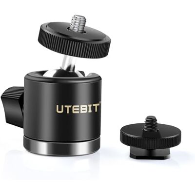 UTEBIT Mini fotokogelkop, 360 draaibaar, zwart, voor camera/microfoon/flits, adapter voor monopod, statief UTEBIT Mini fotokogelkop, 360 draaibaar, zwart, voor camera/microfoon/flits, adapter voor monopod, statief