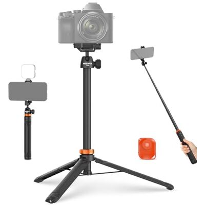 NEEWER 150 cm selfiestick statief compatibel met iPhone en DLSR-camera, kleine compacte metalen reisbureaustandaard met 2-in-1 afstandskogelkop voor NEEWER 150 cm selfiestick statief compatibel met iPhone en DLSR-camera, kleine compacte metalen reisbureaustandaard met 2-in-1 afstandskogelkop voor