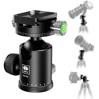 Sirui KH-20 Kogelkop voor camerastatief, dubbele 360° panoramakop met 36 mm metalen bal en 6,35 mm snelsluitplaat voor DSLR-camera's Sirui KH-20 Kogelkop voor camerastatief, dubbele 360° panoramakop met 36 mm metalen bal en 6,35 mm snelsluitplaat voor DSLR-camera's