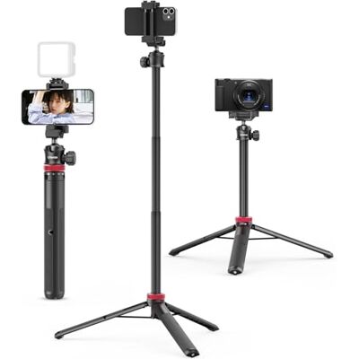 ULANZI MT-44 Bluetooth selfiestick 147 cm, smartphone-statief met afstandsbediening, houder voor camera met 360 graden kogelkop, koude schoen, compact reisstatief voor iPhone, Samsung, Sony, Canon ULANZI MT-44 Bluetooth selfiestick 147 cm, smartphone-statief met afstandsbediening, houder voor camera met 360 graden kogelkop, koude schoen, compact reisstatief voor iPhone, Samsung, Sony, Canon
