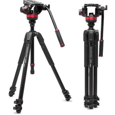 Manfrotto Videostatief van aluminium met vloeiende kogelkop op platte basis type 5 Manfrotto Videostatief van aluminium met vloeiende kogelkop op platte basis type 5
