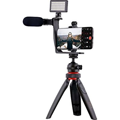 T'nB Influence Videoset voor smartphone met statief, vlogging-set, ledlicht, microfoon met kap, 3 kleurfilters, draadloze afstandsbediening, Android/iPhone compatibel, zwart T'nB Influence Videoset voor smartphone met statief, vlogging-set, ledlicht, microfoon met kap, 3 kleurfilters, draadloze afstandsbediening, Android/iPhone compatibel, zwart