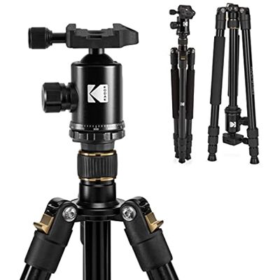 Kodak 63 inch fotostatief en monopod met 360° kogelgewricht Hoogwaardige professionele 2-in-1 camerahouder van aluminium met bluetooth-afstandsbediening en smartphone-adapter Kodak 63 inch fotostatief en monopod met 360° kogelgewricht Hoogwaardige professionele 2-in-1 camerahouder van aluminium met bluetooth-afstandsbediening en smartphone-adapter