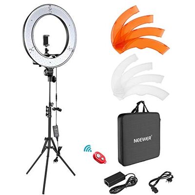 NEEWER Camera Video Verlichting Kit: 48 cm Buiten 52 W 5500K Verstelbare LED Ringlicht, Statief Verlichting, Bluetooth Ontvanger voor Zelfportret Video Filmen Smartphone, YouTube, Vine NEEWER Camera Video Verlichting Kit: 48 cm Buiten 52 W 5500K Verstelbare LED Ringlicht, Statief Verlichting, Bluetooth Ontvanger voor Zelfportret Video Filmen Smartphone, YouTube, Vine